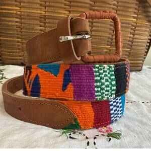 Vintage Handwoven Leather Belt Vibrant Colorful Accessory Adjustable Size 34